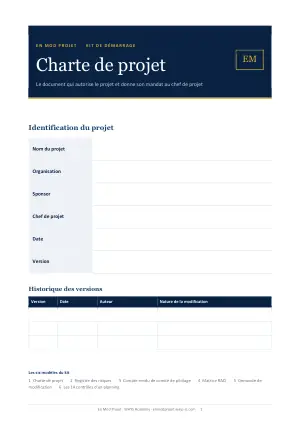 Première page : La charte de projet