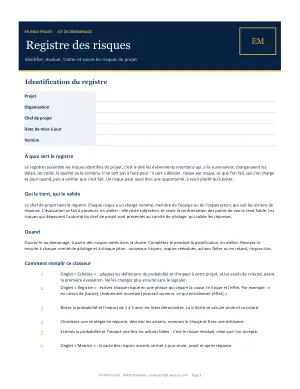 Première page : Le registre des risques