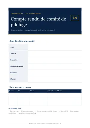 Première page : Le compte rendu de comité de pilotage