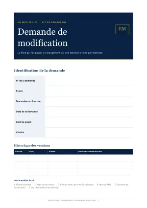 Première page : La demande de modification