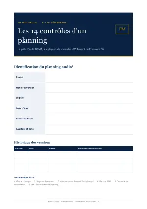 Première page : Les 14 contrôles d'un planning