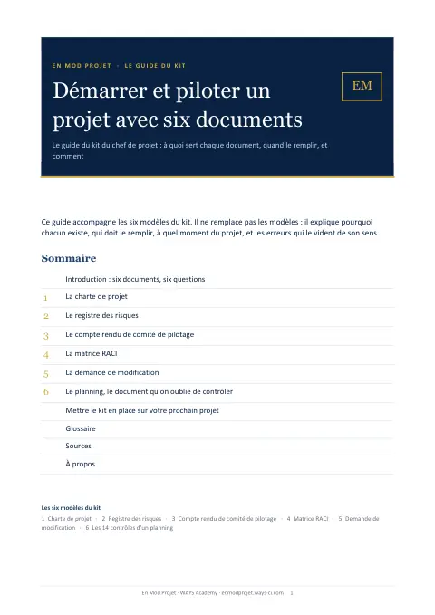 Couverture du guide du kit : Démarrer et piloter un projet avec six documents